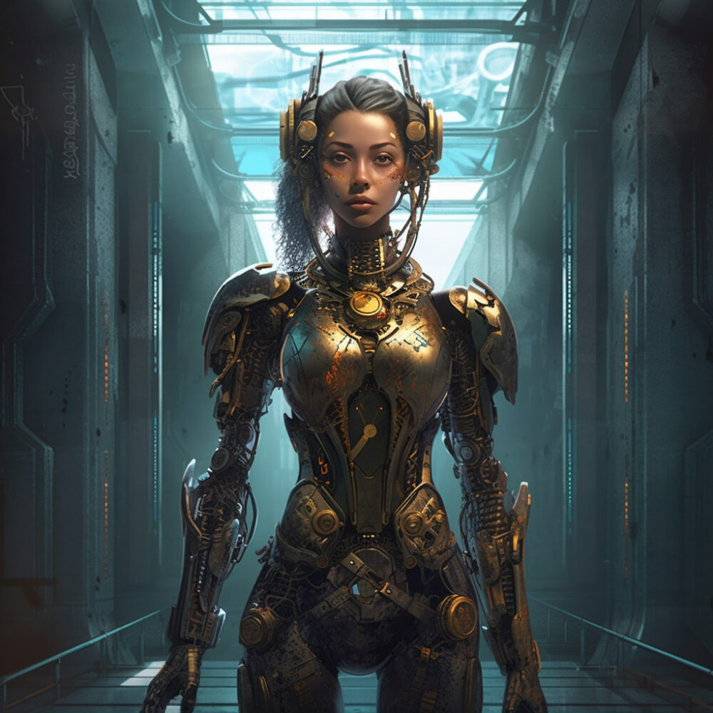 Midjourney 赛博女战士 cyberpunk warrior prompt